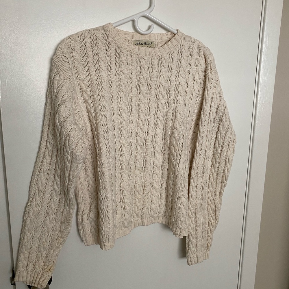 Eddie Bauer 💯 % COTTON Cable Knit Cream Sweater